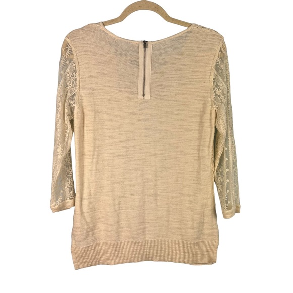 Anthropologie Knitted Knotted Surrey Pullover Top Ivory Lace Size M Casual Cozy - Picture 9 of 10